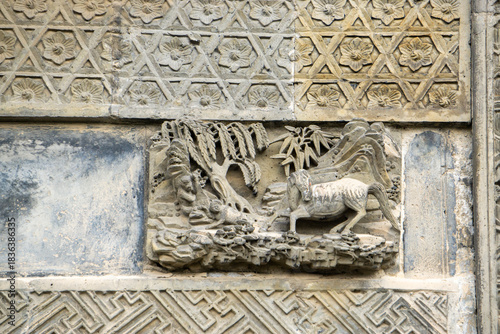 The exquisite brick carvings on the flower Theatre archway in Bozhou City, Anhui Province, China. The Flower Theatre was first built in the Qing Dynasty.