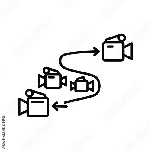 Video Production Flow with Camera Icons and Directional Arrows