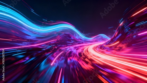 Abstract background with colorful neon light trails creating a futuristic and dynamic design look 100