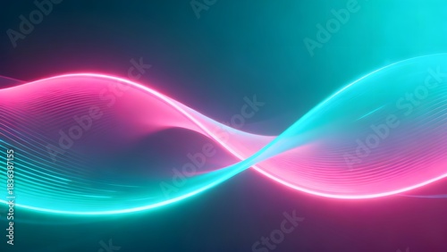 Abstract background featuring neon pink and teal waves flowing across a dark gradient surface