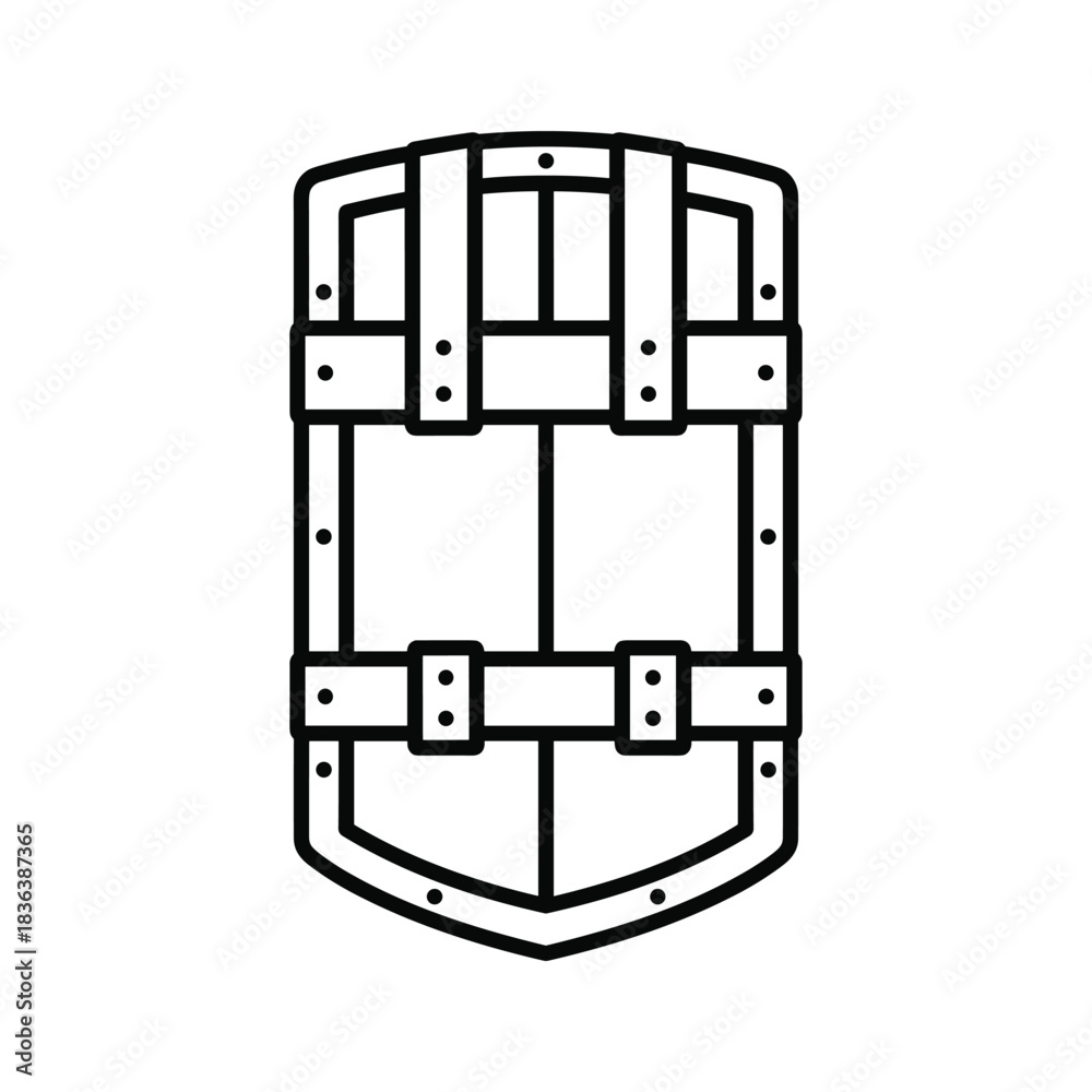 Fototapeta premium Medieval Wood Panel Shield Outline Icon