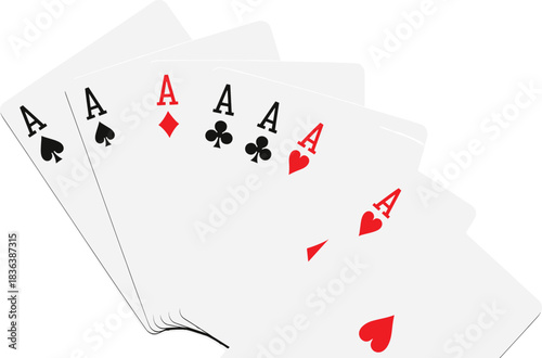 Vector illustration of fanned playing cards showing all four aces, perfect for casino, gambling, poker, and card game design themes.