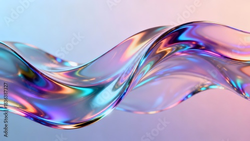 Abstract iridescent wave with vibrant colors and smooth texture on a gradient background design element