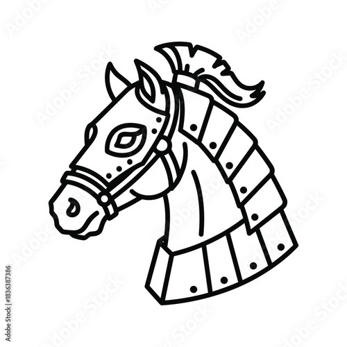 Stylized Armored War Horse Head Line Art Icon