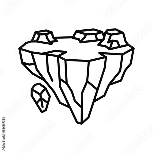 Floating Island Outline Icon with Separate Rock