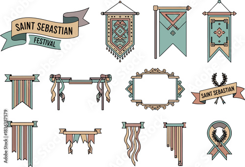 Ornate Banner and Decoration Set for Saint Sebastian Festival Design Projects