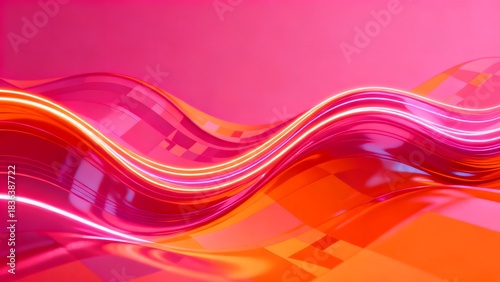 Abstract background with pink and orange waves and glowing lines for modern design projects