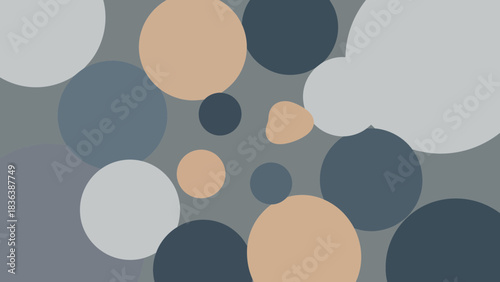 Overlapping circles of various sizes and muted colors create abstract pattern.