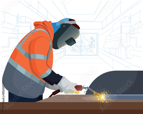 Man Doing Welding Work, Industrial Worker Welding Metal Parts