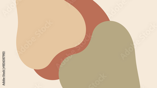 Abstract organic shapes in muted earth tones overlap and blend.