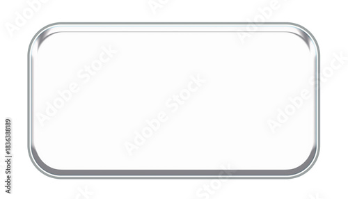 Blank metallic white rounded rectangle button PNG with shiny chrome border