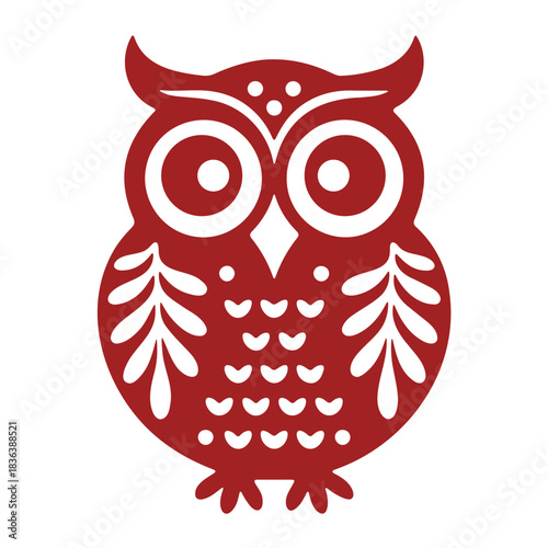 Illustration of a red christmas ornament with white floral pattern and round top decoration design