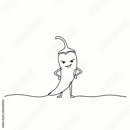 Mischievous Chili Pepper Cartoon Line Drawing.