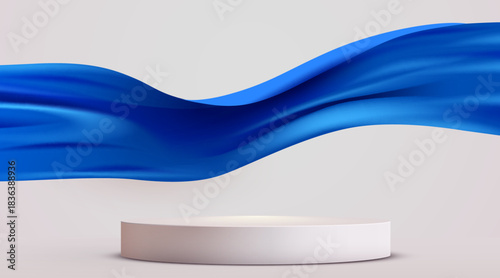Product podium with a flowing blue wave background, ideal for presentations or advertisements