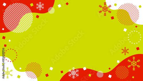 ウィンター 雪 結晶 抽象的な幾何学模様のフレーム素材 背景素材 16:9サイズ ベクター 緑 赤 白