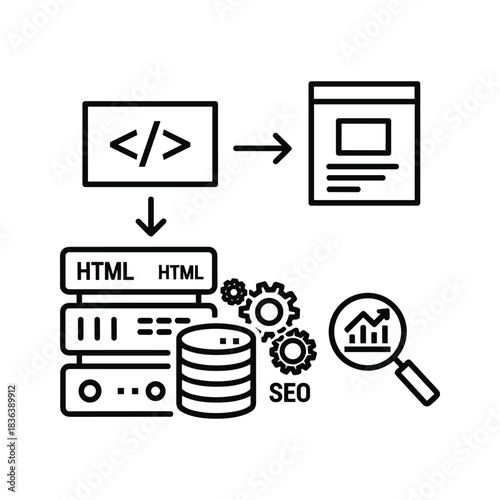 Web Development, Hosting, SEO, and Analytics Workflow Diagram