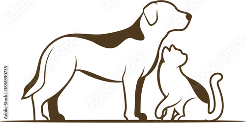 Stylized Dog and Cat Illustration with Brown Markings and Outlines