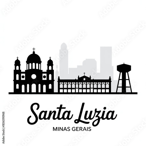 Santa Luzia Skyline Silhouette — Heritage City of Minas Gerais Brazil Vector Illustration