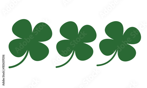 Three green four leaf clover silhouettes representing luck and good fortune silhouette