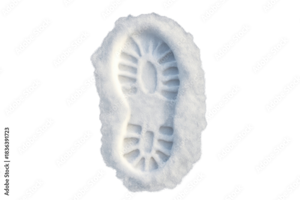 Fototapeta premium Boot footprint creating a distinct impression in fresh snow, leaving a track on transparent background, winter concept