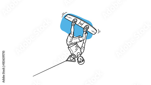 Dynamic wakeboarding stunt in minimalist line art style