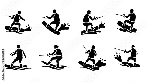 Wakeboarding silhouettes: active water sports collection