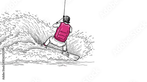 Dynamic wakeboarding adventure with splashing waves in linear style