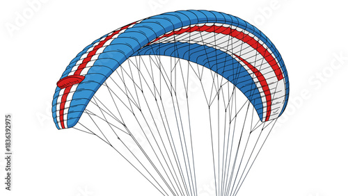 Paraglider with red and blue stripes illustrating adventure and flight