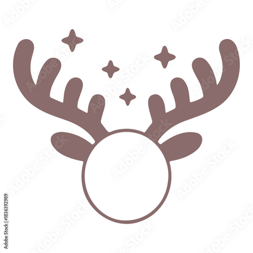 Illustration of a reindeer head with antlers and stars around it on a white background design element