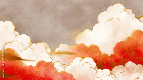 水墨調の紅白の雲・和風背景