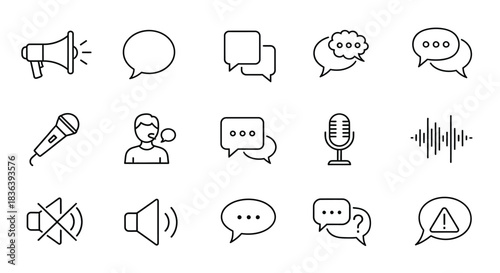 Collection of communication and speech icons in a sketchy style