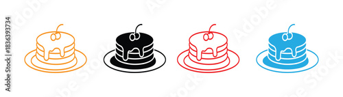 Pancake icons in outline and fill. vector illustration for ui.stacked pancake silhouette with syrup, fluffy pancakes with topping vector, breakfast pancake food icon.