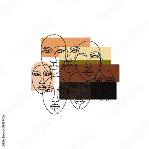 Diverse Human Faces in Minimalist Line Art Style.