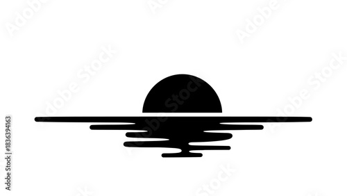 Minimalist black and white sunset with reflected silhouette on water