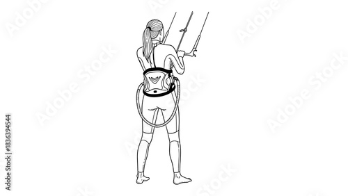 Line art of woman kiteboarding: minimalist sports drawing
