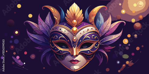 Ornate venetian masquerade mask with feathers and jewels