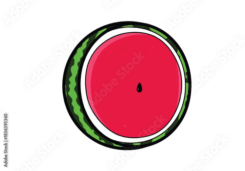 Vibrant Red Watermelon Slice with Single Seed on White Background.
