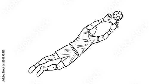 Dynamic soccer goalkeeper in action: line art illustration of diving save
