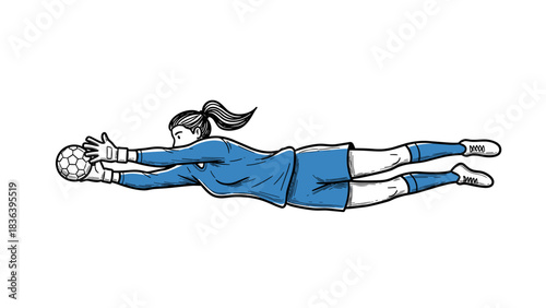 Dynamic female goalkeeper dive in sketch style art for soccer enthusiasts