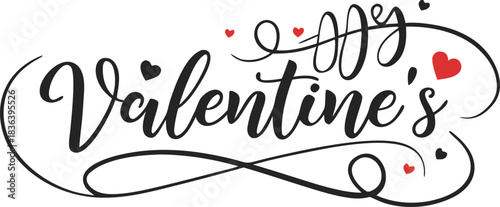 My valentine's" script lettering with hearts, romantic design