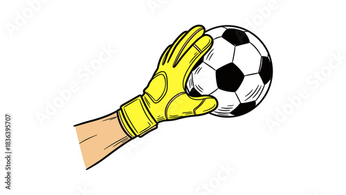 Goalkeeper's glove holding soccer ball in pop art style