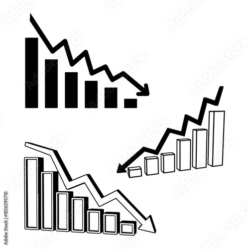 graph arrow down showing stock market exchange loss. Trading graph analysis. Investment indicator. Business graph chart of financial stock crisis.