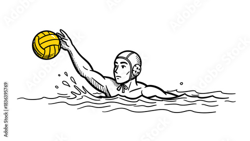 Water polo player sketch: athlete throws ball in dynamic motion