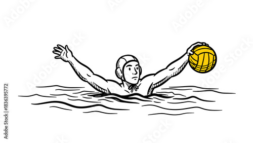 Hand drawn water polo player with ball in dynamic pose
