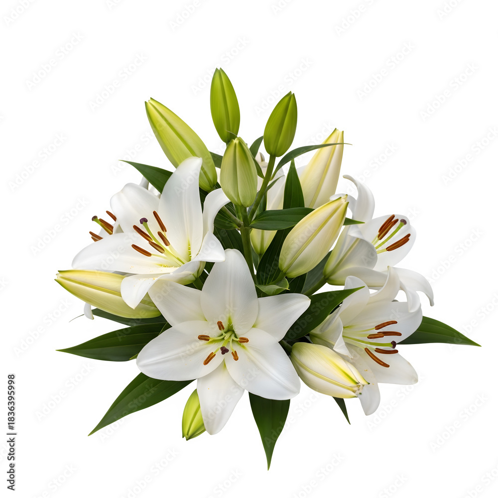 Obraz premium White lily bouquet isolated on transparent background
