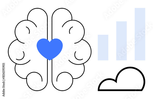 Brain and heart. The brain-heart connection shows emotional intelligence and decision-making. Brain promotes understanding of cognitive and emotional balance. are technology, health, business