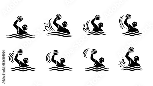 Dynamic water polo athlete silhouettes in action