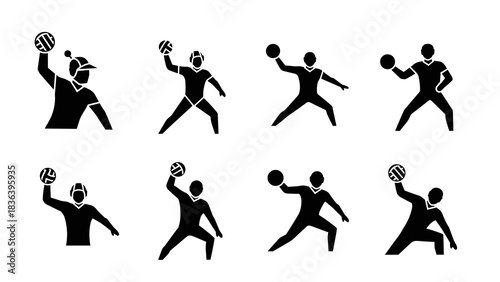 Silhouette figures playing sport with ball illustrations in dynamic poses