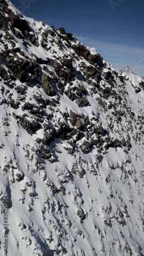 Side of a rocky alpine mountain covered in snow switzerland
