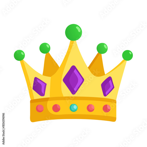 Colored vector icon of a crown, symbolizing Mardi Gras royalty, and festive parade themes, isolated on a transparent background